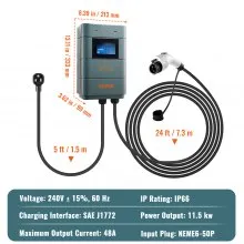 VEVOR Level 2 Electric Vehicle Charging Station, 0-48A Adjustable, 11.5 kW 240V NEMA 6-50 Plug Smart EV Charger with WiFi, 24-Foot TPE Charging Cable for Indoor/Outdoor Use, ETL & Energy Star Certifie