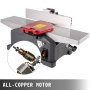 VEVOR benchtop jointer with all-copper motor and red safety guard.