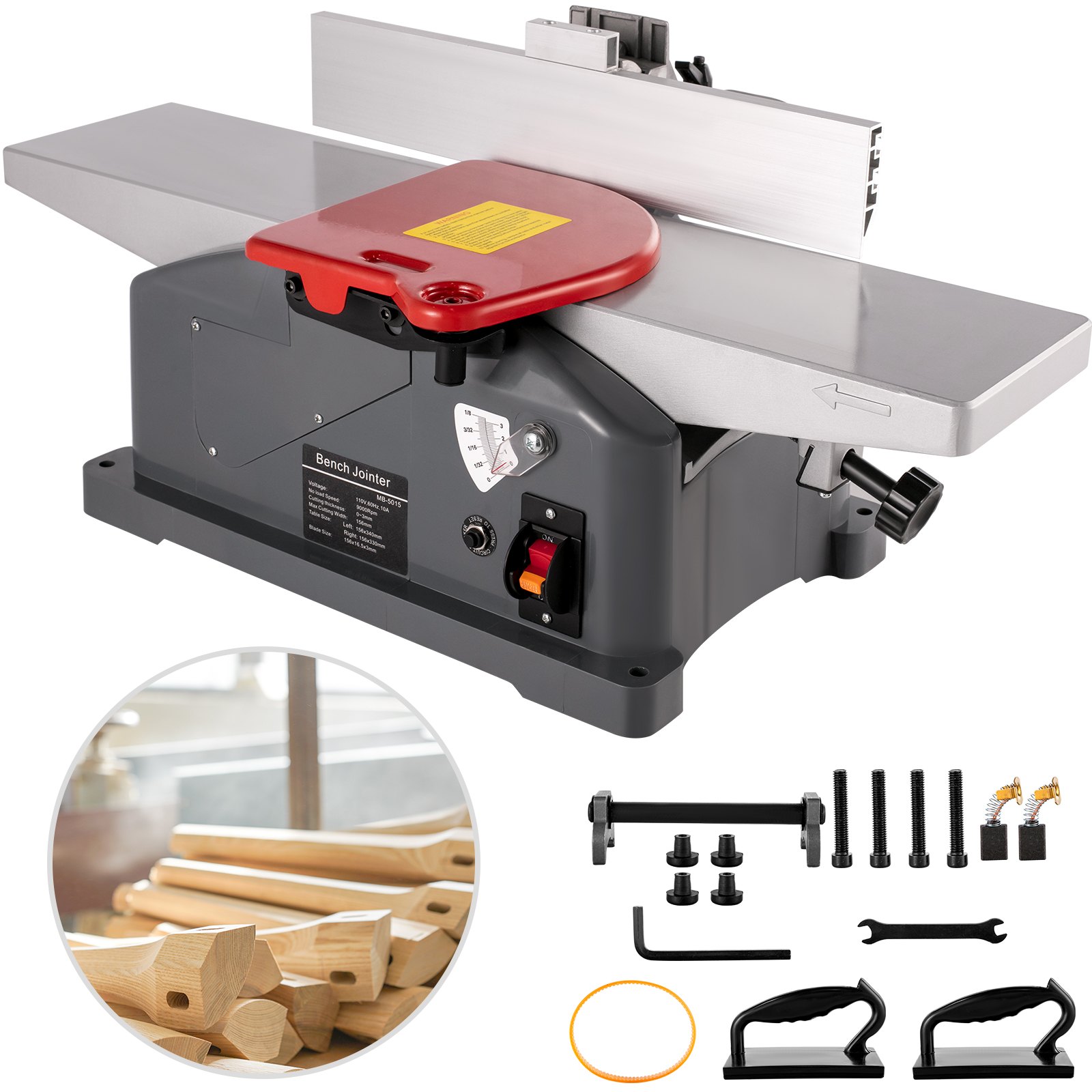 VEVOR Jointers Woodworking 6 Inch Benchtop Jointer 9000 RPM/min Jointer Planer Heavy Duty 1280W Benchtop Planer 156 mm Maximum Planing Width Wood Jointer Benchtop For Wood Cutting Thickness Planer