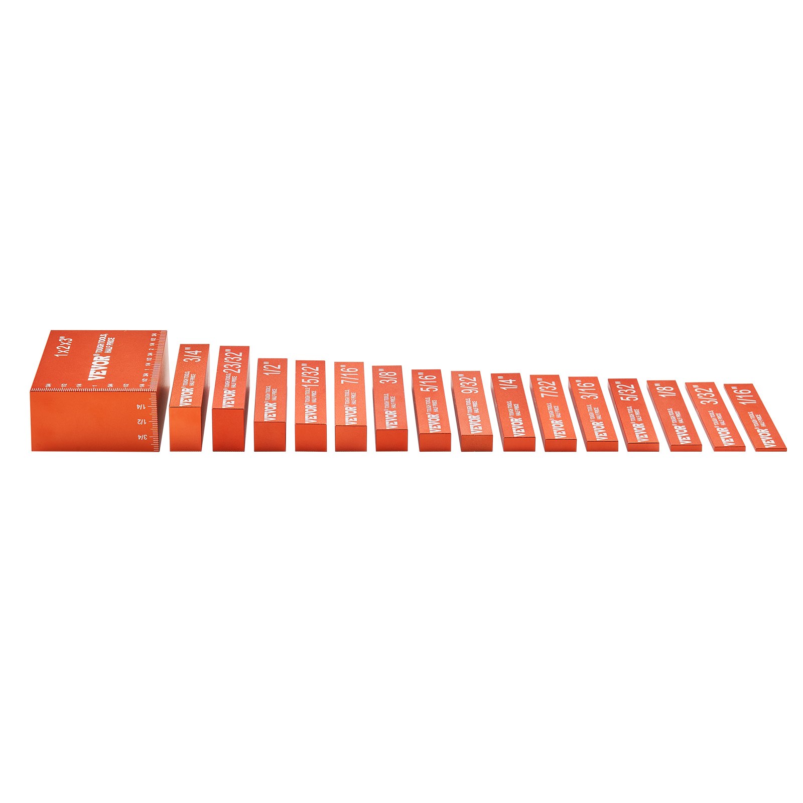 VEVOR woodworking tools setup blocks in various sizes, arranged in a gradient from largest to smallest.