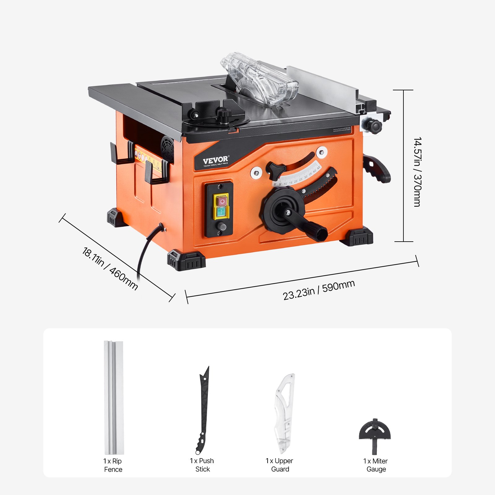 VEVOR Table Saw for Jobsite, 210 mm, 1200W Portable Compact Tablesaw, 225mm Max Rip Capacity, 4800RPM Cutting Speed, with 24 Teeth Saw Blade, Sliding Miter Gauge, for DIY Woodworking Furniture Making