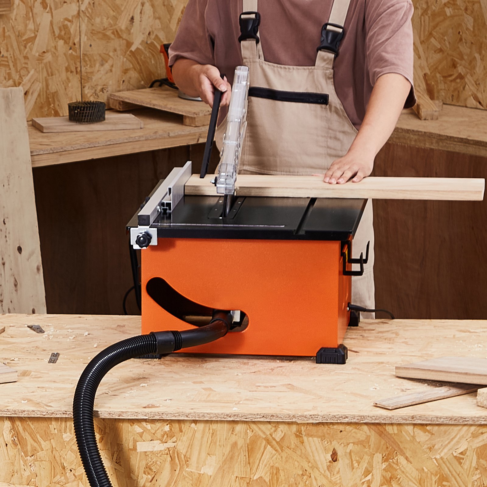VEVOR Table Saw for Jobsite, 210 mm, 1200W Portable Compact Tablesaw, 225mm Max Rip Capacity, 4800RPM Cutting Speed, with 24 Teeth Saw Blade, Sliding Miter Gauge, for DIY Woodworking Furniture Making