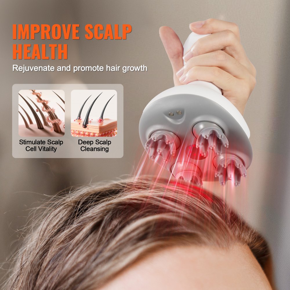 Masajeador eléctrico para el cuero cabelludo VEVOR, recargable, para el crecimiento del cabello, resistente al agua IPX7 | Rascador portátil para el cuero cabelludo con 8 cabezales de masaje extraíbles para aliviar el estrés, limpieza profunda, regalo para mamá/papá