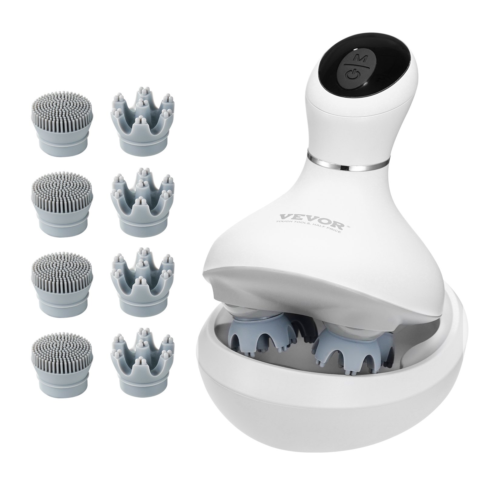 VEVOR Electric Scalp Massager, Rechargeable Head Massager Hair Growth, IPX7 Waterproof | Portable Kneading Scalp Scratcher with 8 Removable Massage Head for Stress Relief, Deep Clean, Gift for Mom/Dad