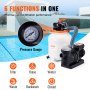 VEVOR sand filter pump with pressure gauge, showcasing six functions for optimal filtration.