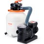 VEVOR sand filter pump with white filter tank and black motor connected by a flexible hose.