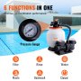 VEVOR sand filter pump with 6 functions: filter, rinse, waste, backwash, winter, and closed.