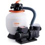 VEVOR sand filter pump with large white tank, black motor, and flexible blue hose.