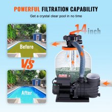 VEVOR Sand Filter Pump for Above Ground Pools, 14-inch, 3000 GPH, 3/4 HP Swimming Pool Pumps System & Filters Combo Set with 6-Way Multi-Port Valve & Strainer Basket, for Domestic and Commercial Pools