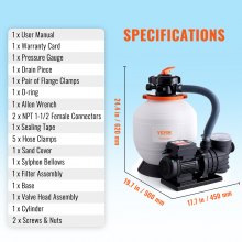 VEVOR Sand Filter Pump for Above Ground Pools, 14-inch, 3000 GPH, 3/4 HP Swimming Pool Pumps System & Filters Combo Set with 6-Way Multi-Port Valve & Strainer Basket, for Domestic and Commercial Pools