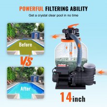 VEVOR Sand Filter Pump for Above Ground Pools, 14-inch, 3000 GPH, 3/4 HP Swimming Pool Pumps System & Filters Combo Set with 6-Way Multi-Port Valve & Strainer Basket, for Domestic and Commercial Pools