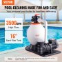 VEVOR sand filter pump, 3500 gph, 16-inch for pool water filtration by a poolside.