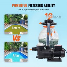 VEVOR Sand Filter Pump for Above Ground Pools, 16-inch, 3500 GPH, 1 HP Swimming Pool Pumps System & Filters Combo Set with 6-Way Multi-Port Valve and Strainer Basket, for Domestic and Commercial Pools