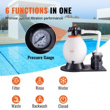 Vevor Sand Filter Pump Above Ground 1.14hp 850w Power 16-inch Sand Filter Tank 18000 L/h Flow Rate Swimming Pool Pump System & Filters Combo Set With 6-way Multi-port Valve And Strainer Basket, For Domestic And Commercial Pools