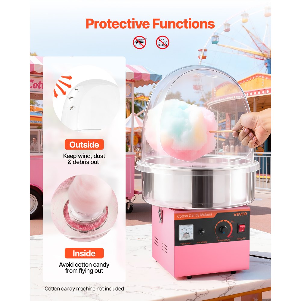 VEVOR Cotton Candy Machine Cover, Transparent Acrylic Dome Bubble Shield, Cotton Candy Machine Bubble Shield Compatible with 15inch Cottons Candies Machines Bowl for Party, Shops, Bottom Groove Design