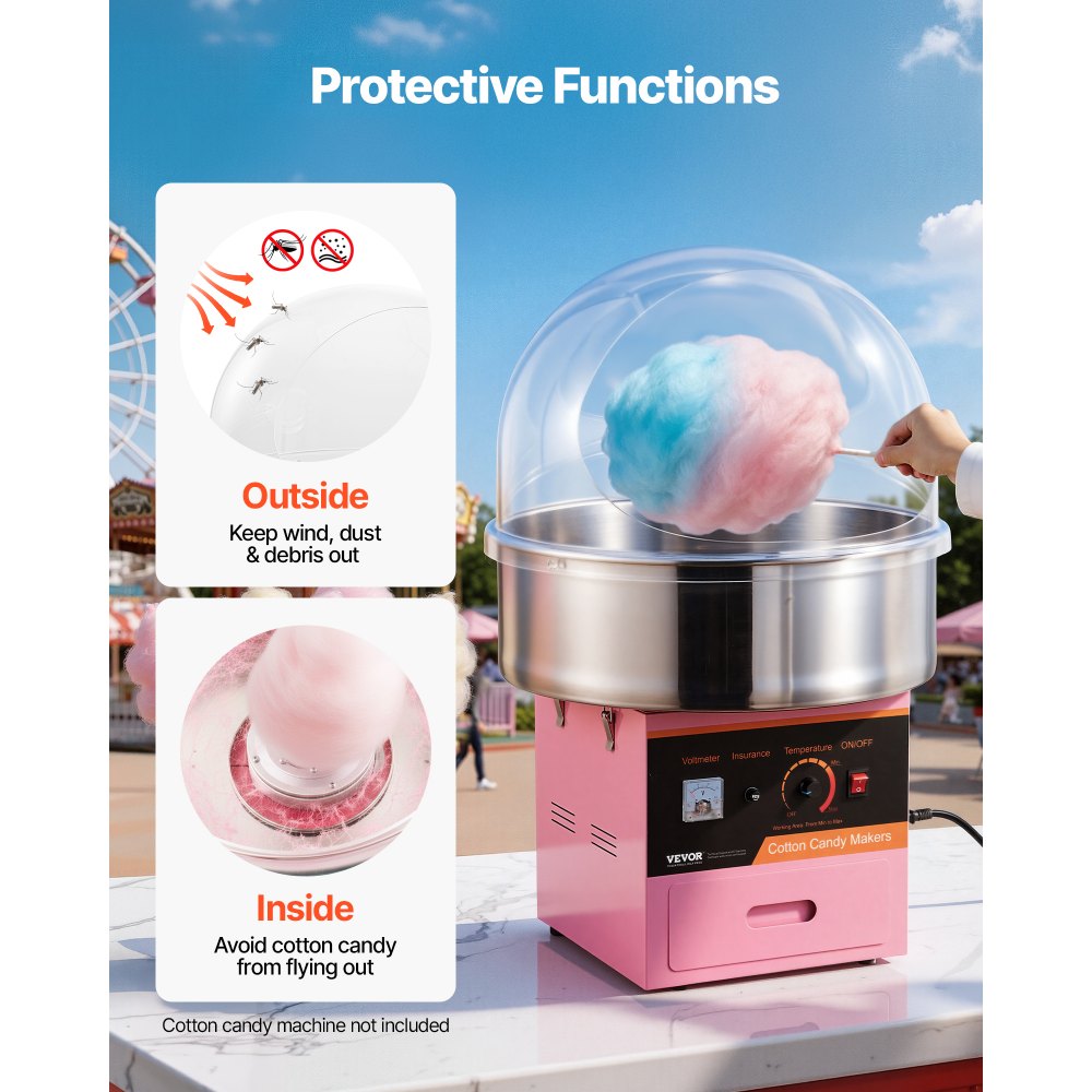 VEVOR Cotton Candy Machine Cover, Transparent Acrylic Dome Bubble Shield, Cotton Candy Machine Bubble Shield Compatible with 52cm Cottons Candies Machines Bowl for Party, Shops, Bottom Groove Design