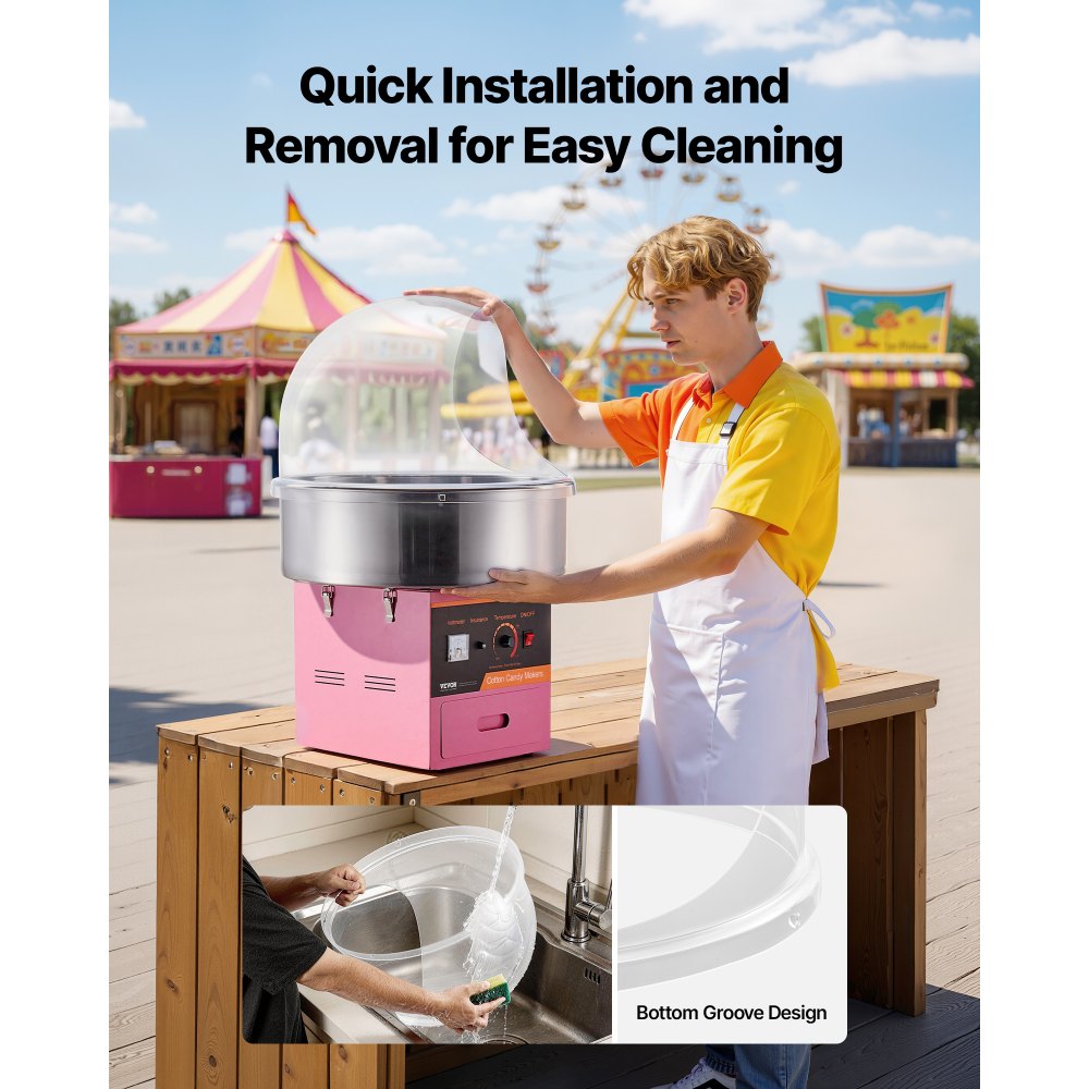 VEVOR Cotton Candy Machine Cover, Transparent Acrylic Dome Bubble Shield, Cotton Candy Machine Bubble Shield Compatible with 52cm Cottons Candies Machines Bowl for Party, Shops, Bottom Groove Design