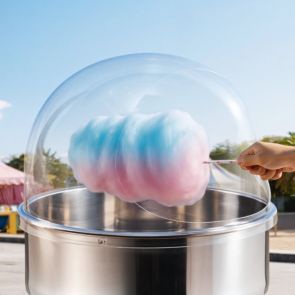VEVOR Cotton Candy Machine Cover, Transparent Acrylic Dome Bubble Shield, Cotton Candy Machine Bubble Shield Compatible with 52cm Cottons Candies Machines Bowl for Party, Shops, Bottom Groove Design