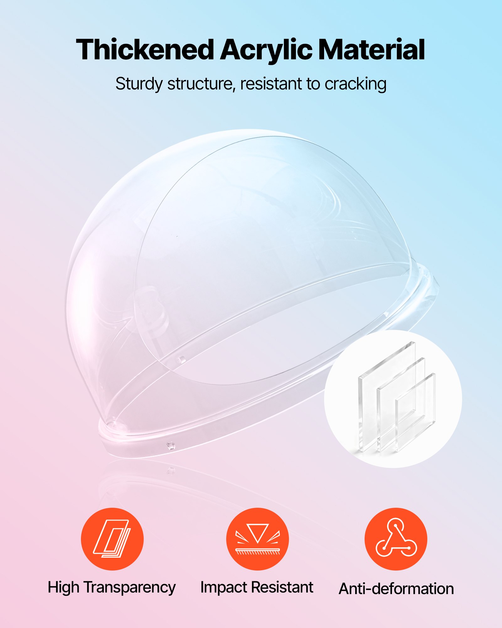 VEVOR Cotton Candy Machine Cover, Transparent Acrylic Dome Bubble Shield, Cotton Candy Machine Bubble Shield Compatible with 52cm Cottons Candies Machines Bowl for Party, Shops, Bottom Groove Design