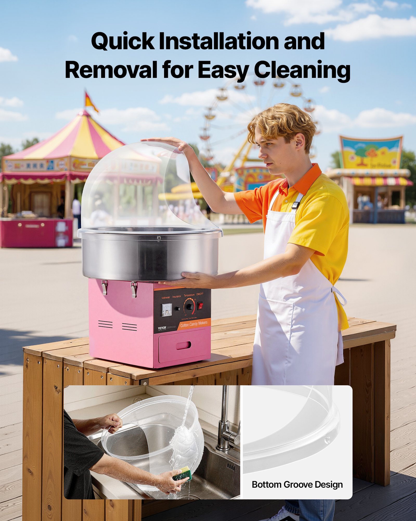 VEVOR Cotton Candy Machine Cover, Transparent Acrylic Dome Bubble Shield, Cotton Candy Machine Bubble Shield Compatible with 52cm Cottons Candies Machines Bowl for Party, Shops, Bottom Groove Design