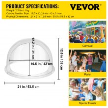 VEVOR Candyfloss Maskine 20,5" Diameter Candy Floss Cover til Candy Floss Maker Machine 52 cm Commercial Dome Cover Shield