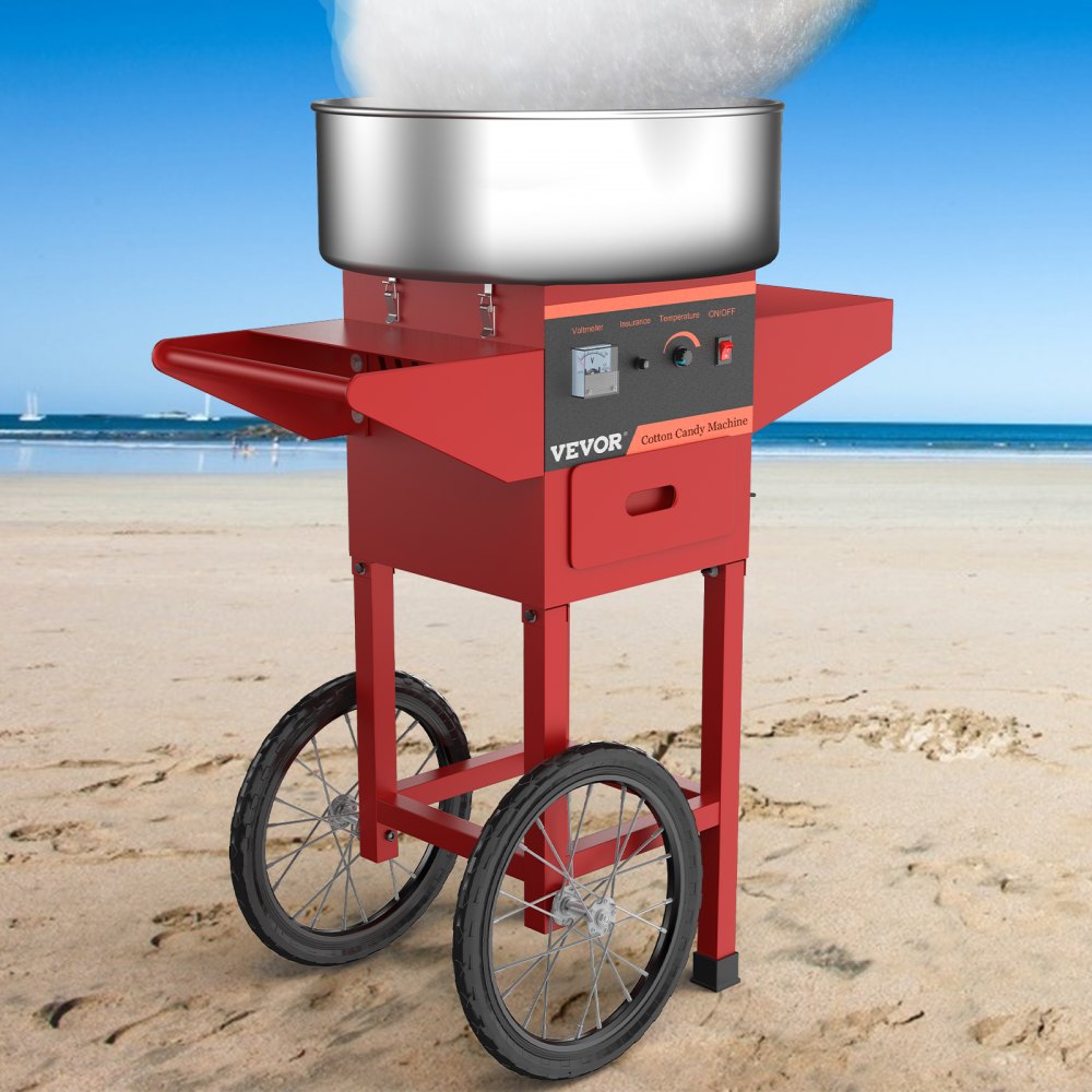VEVOR Red Commercial Cotton Candy Machine with Cart 220V Stainless Steel Electric Candy Floss Maker with Cart Floss Machine Cart Perfect for Various Parties