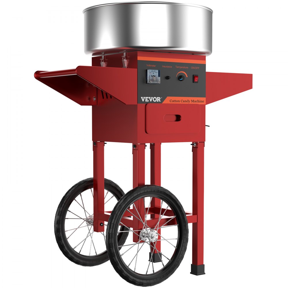 VEVOR Red Commercial Cotton Candy Machine with Cart 220V Stainless Steel Electric Candy Floss Maker with Cart Floss Machine Cart Perfect for Various Parties