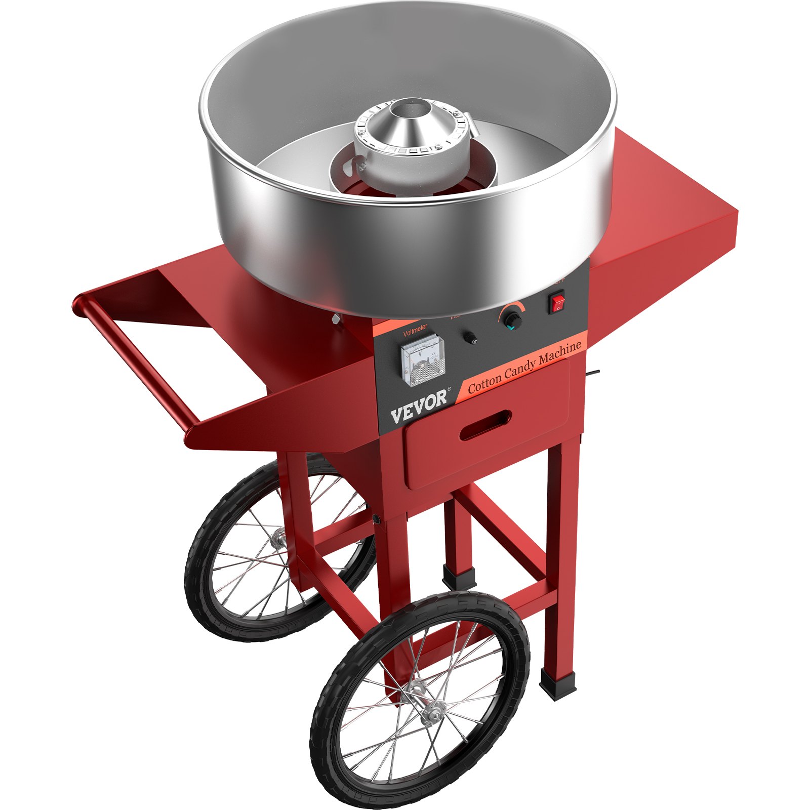 VEVOR Red Commercial Cotton Candy Machine with Cart 220V Stainless Steel Electric Candy Floss Maker with Cart Floss Machine Cart Perfect for Various Parties
