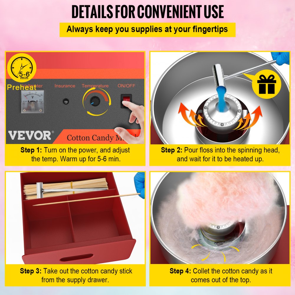 Vevor Commercial Cotton Candy Machine Sugar Floss Maker With Cart Cover