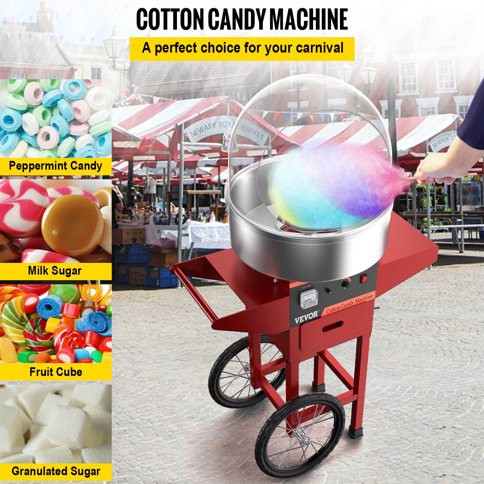 Cotton Candy Machine W/ Cart & Cover Stainless Steel Commercial Floss Maker