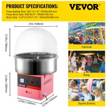Vevor 1030W Electric Commercial Cotton Candy Maker Fairy Floss Machine with Cover