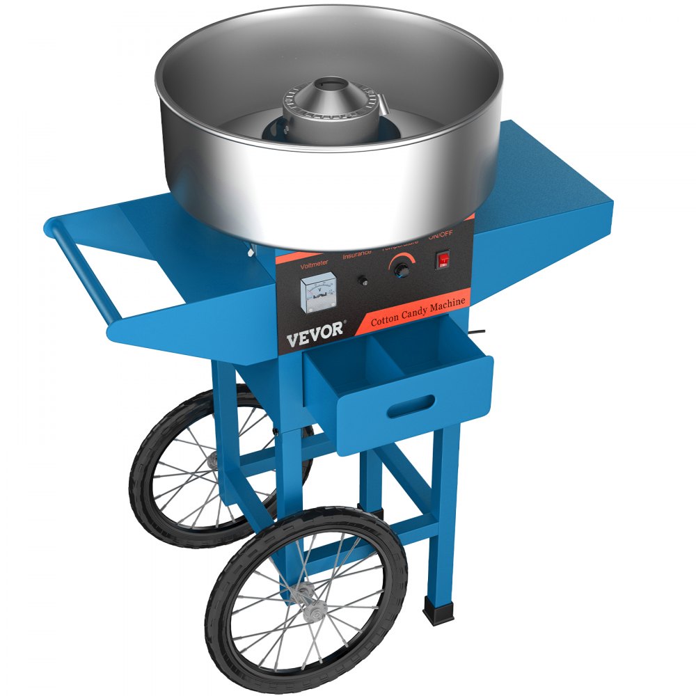 VEVOR Cotton Candy Machine with Cart Commercial Floss Maker Perfect for Family and Various Party, 19.7 Inch, Blue