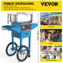 VEVOR Cotton Candy Machine with Cart Commercial Floss Maker Perfect for Family and Various Party, 19.7 Inch, Blue