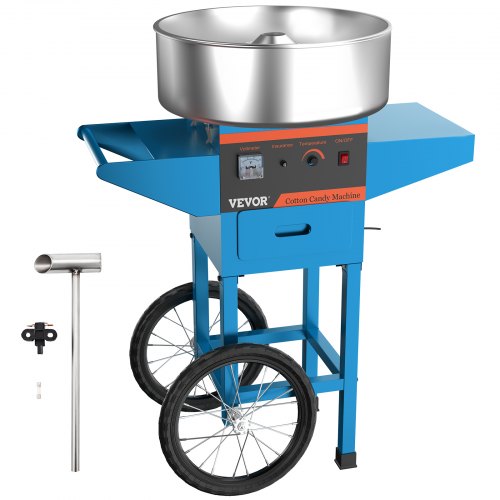 VEVOR Blue Commercial Cotton Candy Machine with Cart  220V Stainless Steel Electric Candy Floss Maker with Cart 21 Inch Stainless Steel Bowl Perfect for Various Parties