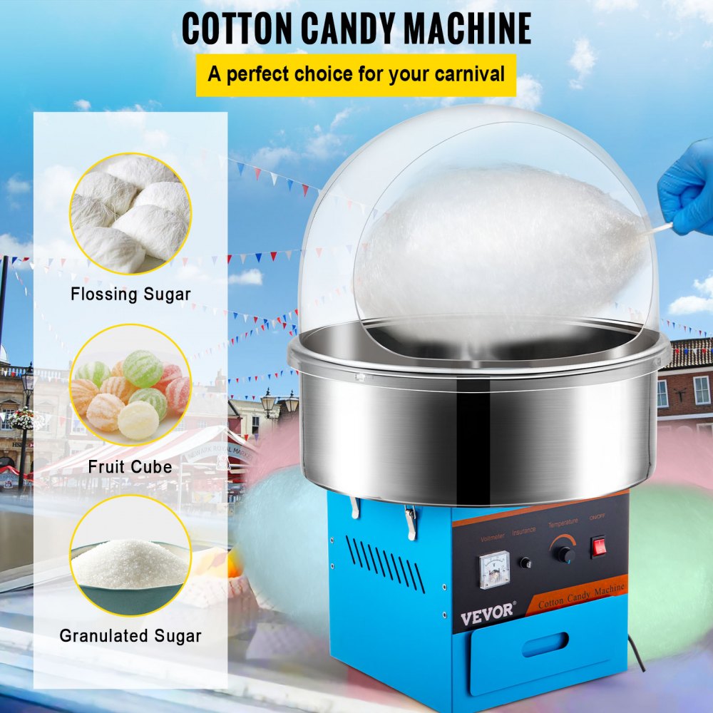 Electric Cotton Candy Machine Blue Floss Maker Party Commercial With Cover