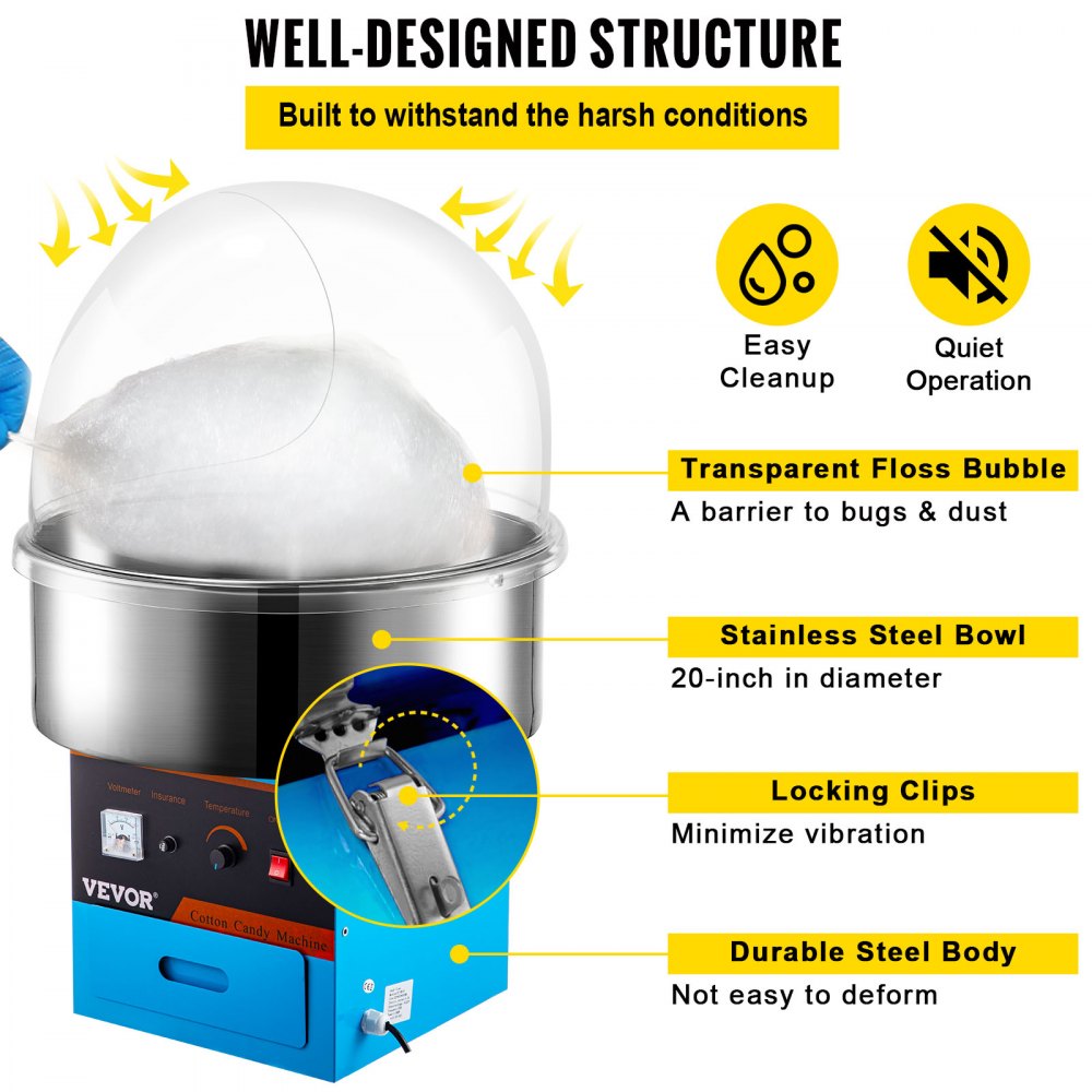 Electric Cotton Candy Machine Blue Floss Maker Party Commercial With Cover
