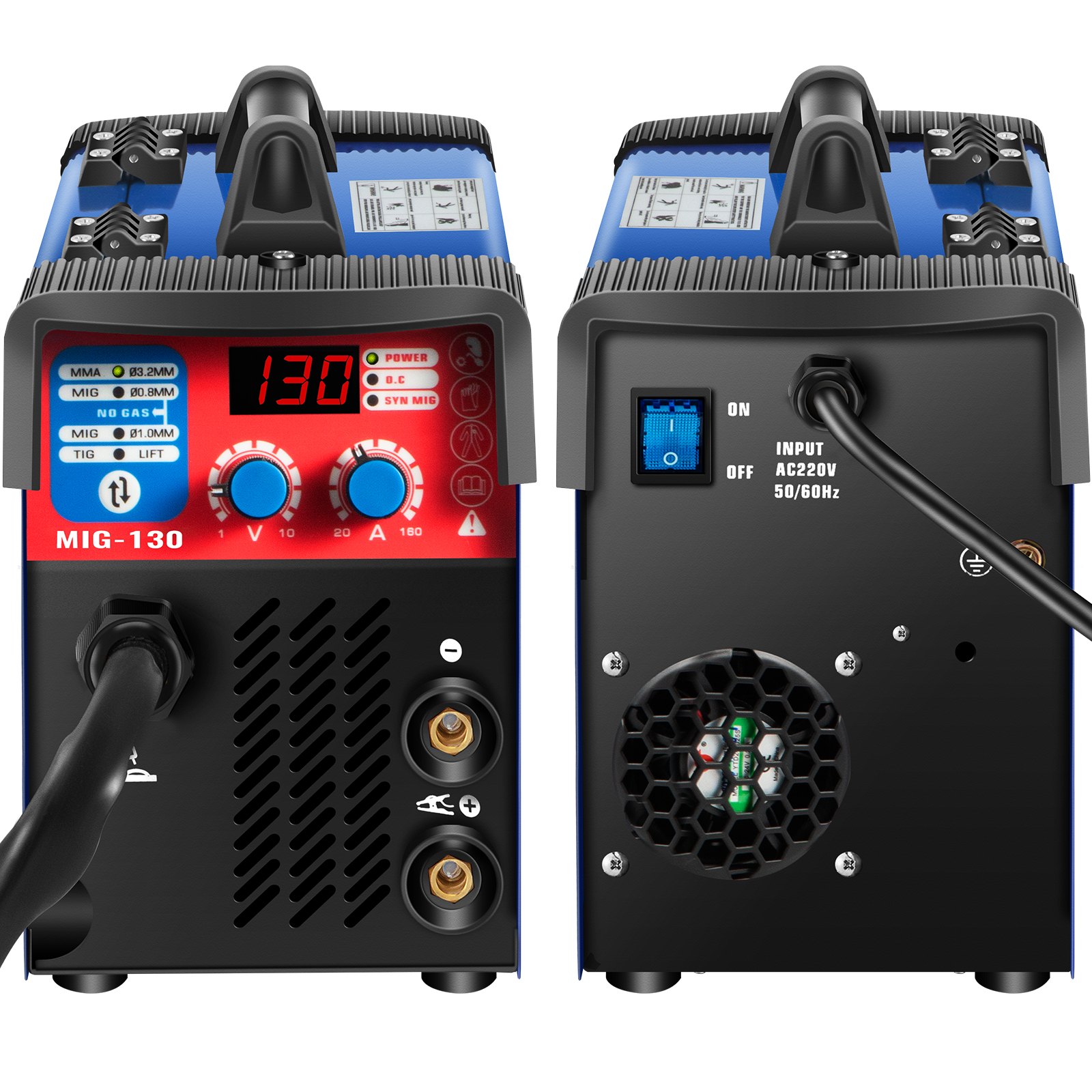 VEVOR MIG Welder, 130A Welding Machine, 3 in 1 Combo MMA/MIG/LIFT TIG Welder Machine, Flux Core Welder, MIG-130 Portable Welding Machine, mig welding equipment with 1 KG Welding Wire Stick Welder