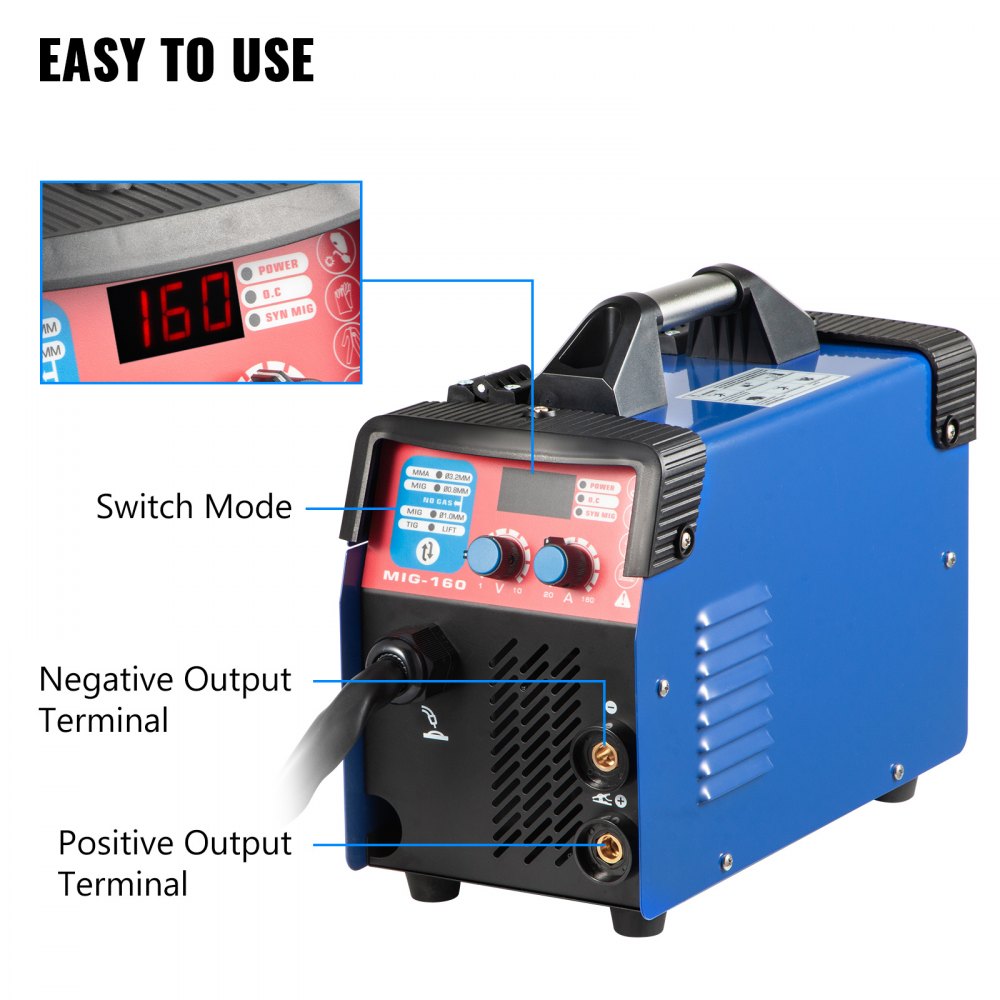 VEVOR 160Amp Welder MIG ARC TIG Welding Machine Gasless Portable 160A