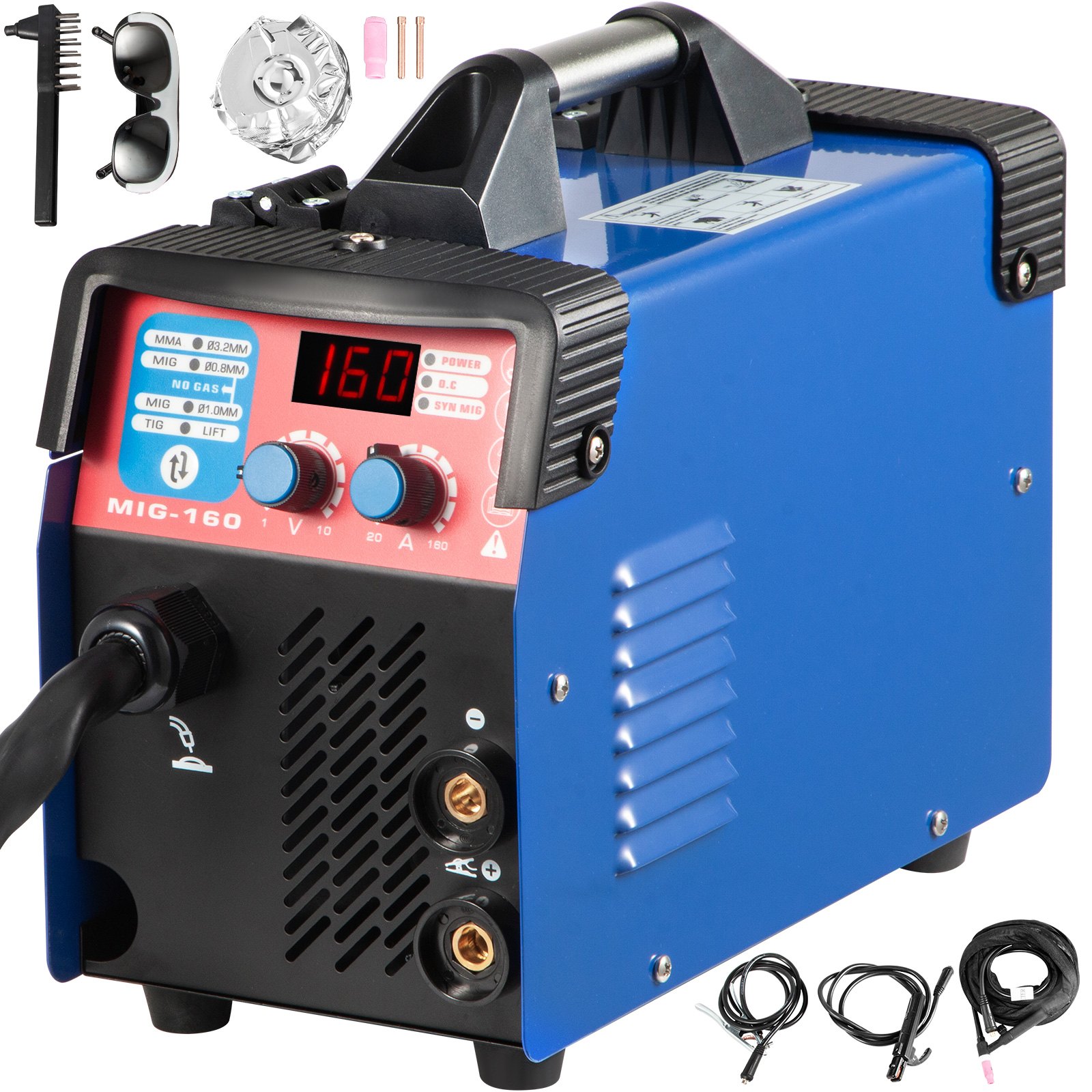 VEVOR MIG Welder, 160A Welding Machine, 3 in 1 Combo MMA/MIG/LIFT TIG Welder Machine, Flux Core Welder, MIG 160 Portable Welding Machine, MIG welding equipment with 1 KG Welding Wire Stick Welder