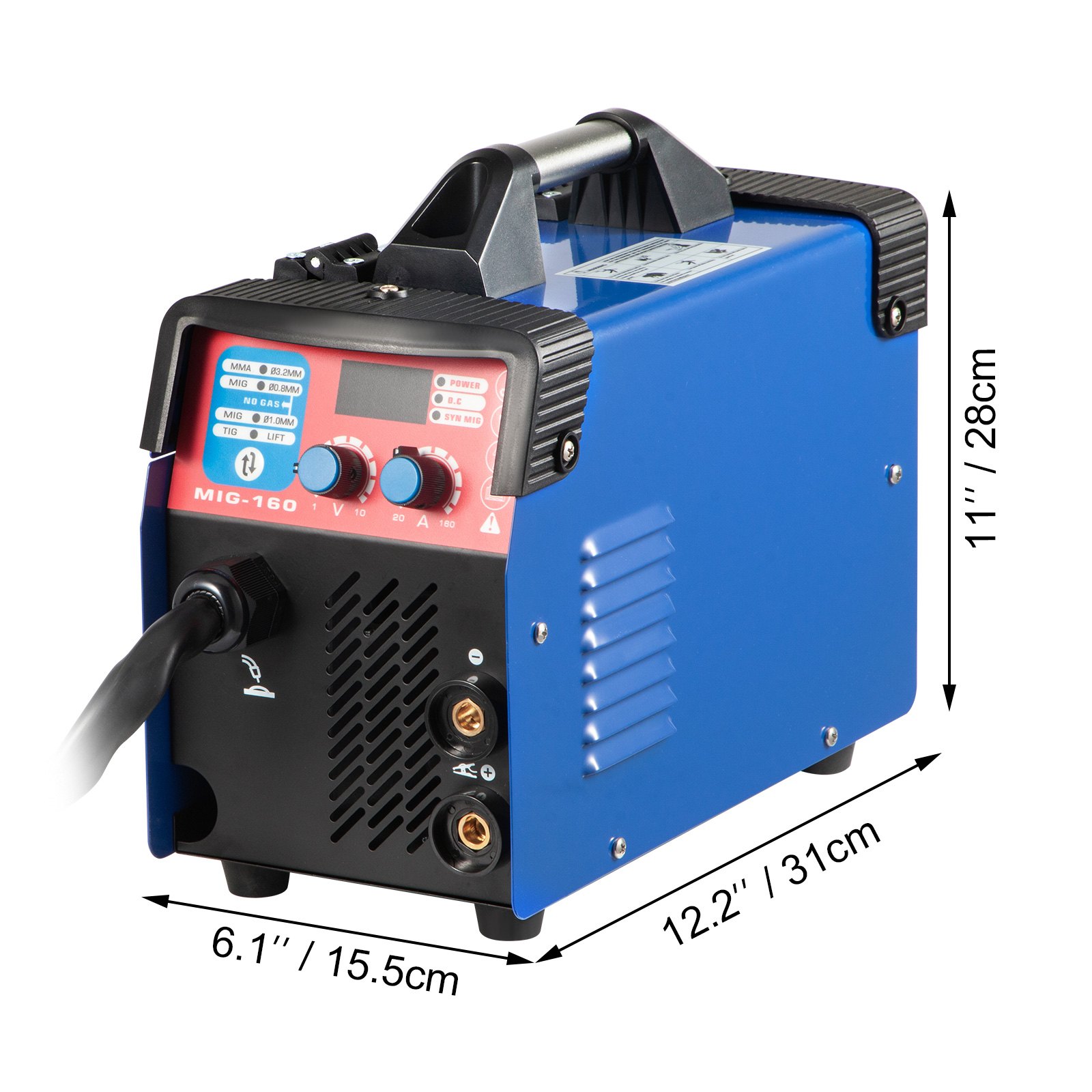 VEVOR MIG Welder, 160A Welding Machine, 3 in 1 Combo MMA/MIG/LIFT TIG Welder Machine, Flux Core Welder, MIG 160 Portable Welding Machine, MIG welding equipment with 1 KG Welding Wire Stick Welder