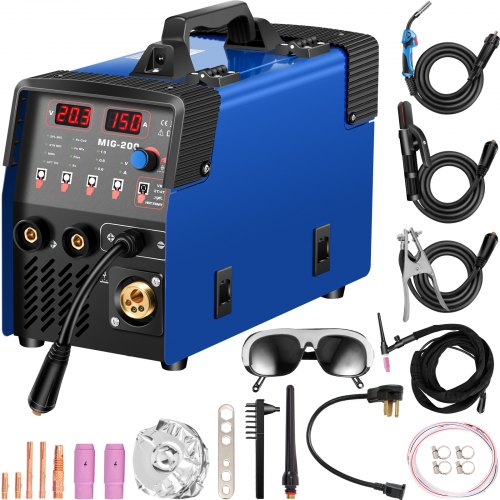 VEVOR MIG Welder 200A Welding Machine 3 in 1 Combo MMA/MIG/LIFT TIG Welder Machine Flux Core Welder Portable Welding Machine Welding Wire Dia. 0.8 - 1.0 mm w/ 1 KG Welding Wire Stick Welder 110V/220V