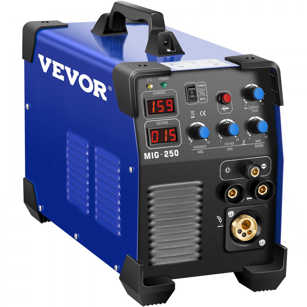 VEVOR MIG Welder, 3 in 1 Welder Welding Machine, 250 Amp MIG TIG Arc Welder 110V 220V TIG Welder Lift ARC Welder Digital Display Combo Welding Machine MMA Stick IGBT DC Inverter Welder