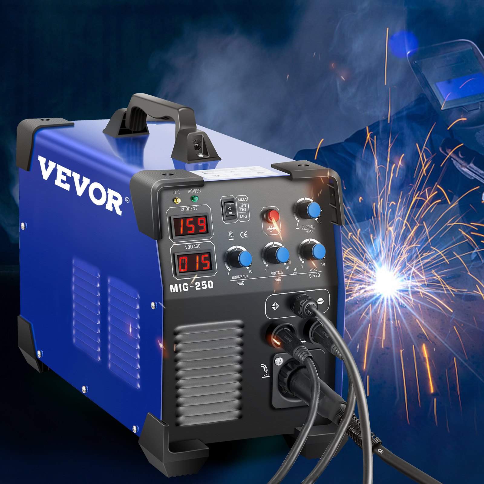 VEVOR MIG Welder, 3 in 1 Welder Welding Machine, 250 Amp MIG TIG Arc Welder 110V 220V TIG Welder Lift ARC Welder Digital Display Combo Welding Machine MMA Stick IGBT DC Inverter Welder