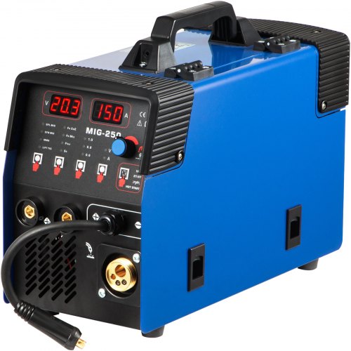 VEVOR MMA/MIG/LIFT TIG Welder, 250 AMP AC 110/220V Dual Voltage TIG Welding Machine with IGBT Inverter, Digital Display 3 in 1 Multiprocess Welder, Blue Portable Machine with Welding Gun and Wire