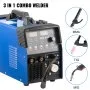 VEVOR MMA/MIG/LIFT TIG Welder, 250 AMP AC 110/220V Dual Voltage TIG Welding Machine with IGBT Inverter, Digital Display 3 in 1 Multiprocess Welder, Blue Portable Machine with Welding Gun and Wire