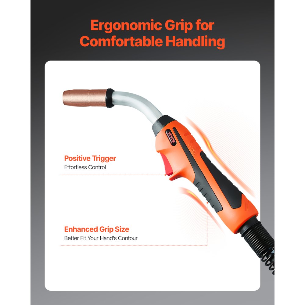 VEVOR 250Amp Mig Welding Gun with 15FT Cable, Compatible with Millermatic 200, 210, 212, 250, 250X, 251, 252 Welders, Suitable for 0.030", 0.035" and 0.045" Welding Wires