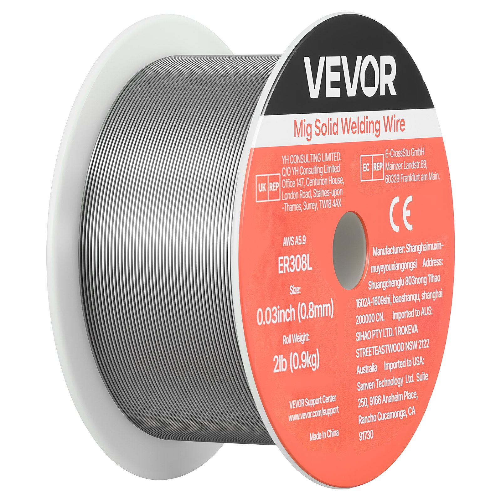 VEVOR Solid MIG Welding Wire, ER308L 0.8mm 0.9kg, Low Spatter Stainless Steel Welding Wire with High Feedability for All-Position Gas Shielded Welding