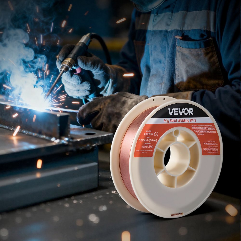 VEVOR Solid MIG Welding Wire, ER70S-6 0.6mm 4.5kg, Low Spatter Mild Steel Welding Wire with High Deoxidizers for All-Position Gas Shielded Welding