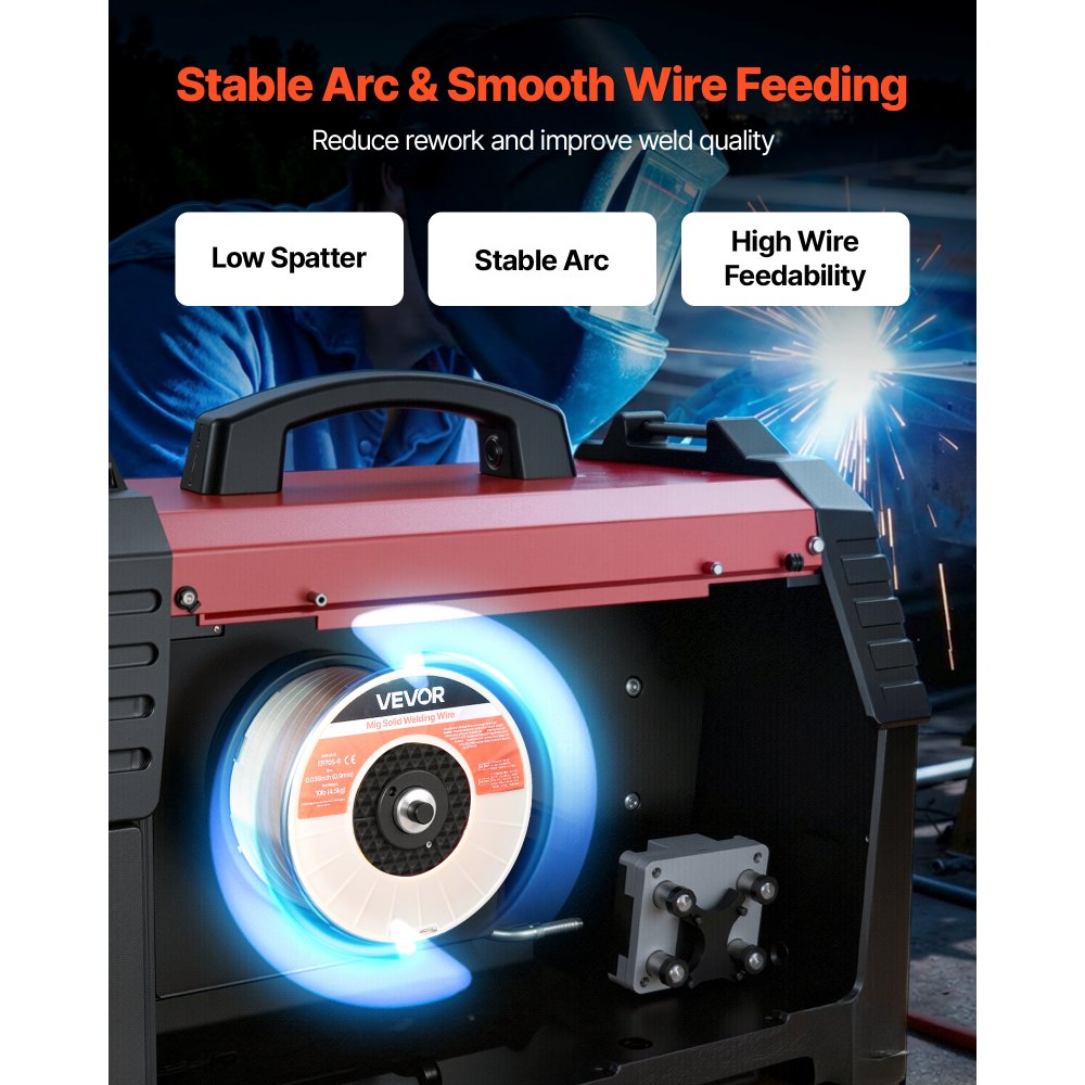 VEVOR Solid MIG Welding Wire, ER70S-6 0.9mm 4.5kg, Low Spatter Mild Steel Welding Wire with High Deoxidizers for All-Position Gas Shielded Welding