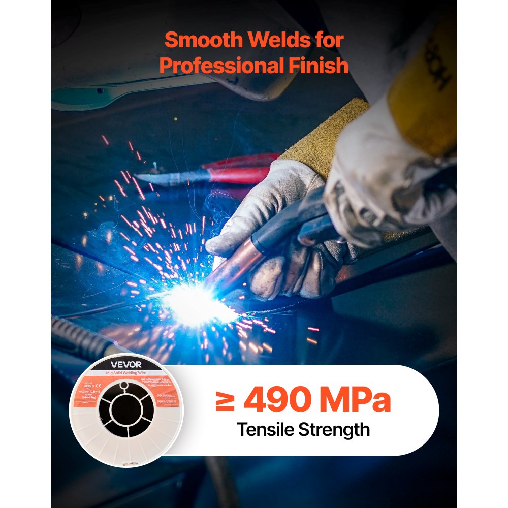 VEVOR Solid MIG Welding Wire, ER70S-6 0.8mm 4.5kg, Low Spatter Mild Steel Welding Wire with High Deoxidizers for All-Position Gas Shielded Welding